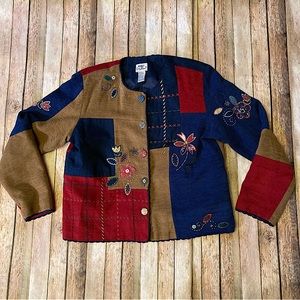 Vintage Koret City Blues L Lined Collarless Women’s Jacket Patchwork Cardigan
